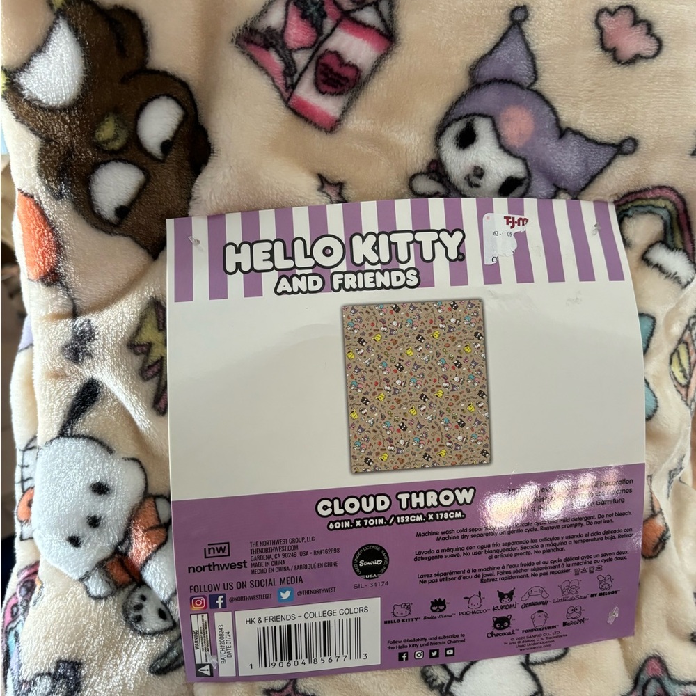 Hello Kitty And Friends 60x70" Tan Plush Soft Cloud Throw Blanket New (c)